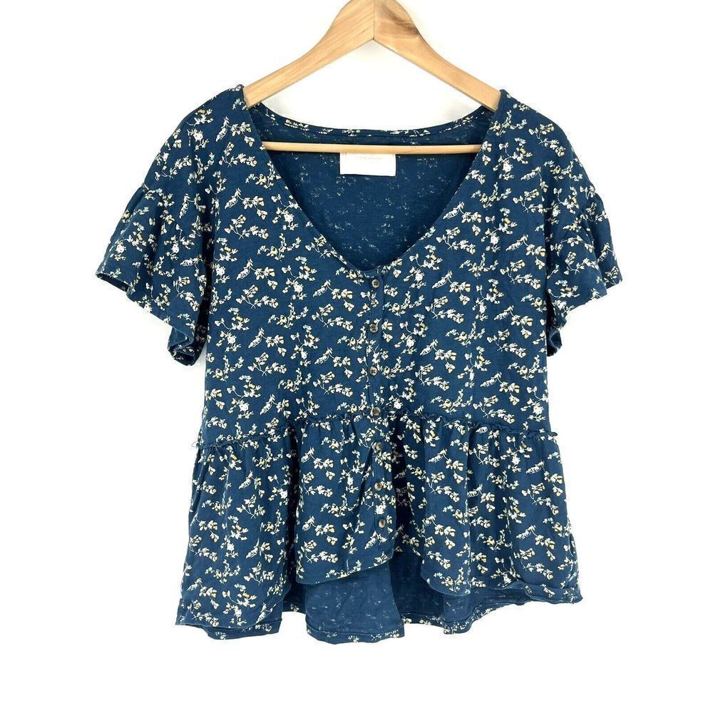 Lucky Brand Blue Floral Peplum Blouse